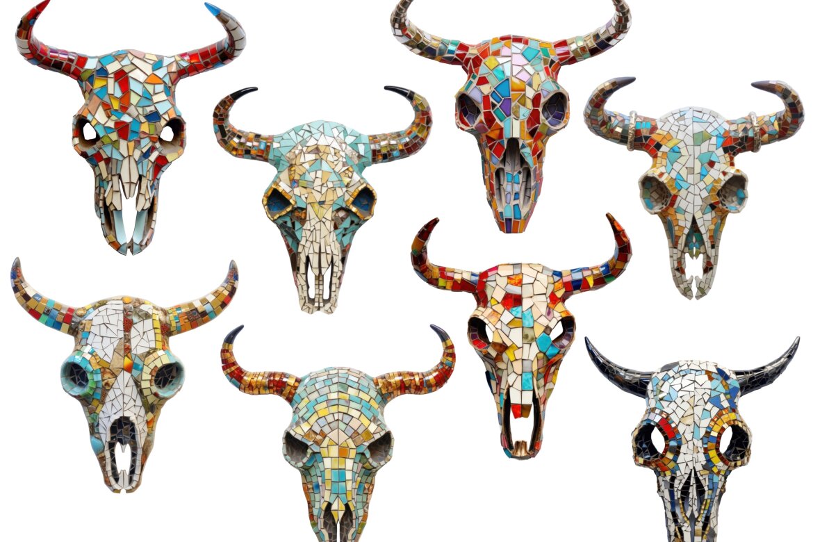 Mosaic Cow Skull PNG Free Bundle - view 4