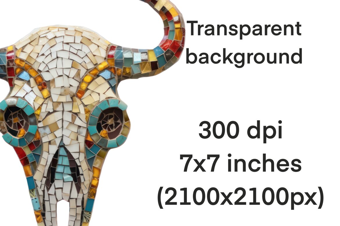Mosaic Cow Skull PNG Free Bundle - view 6