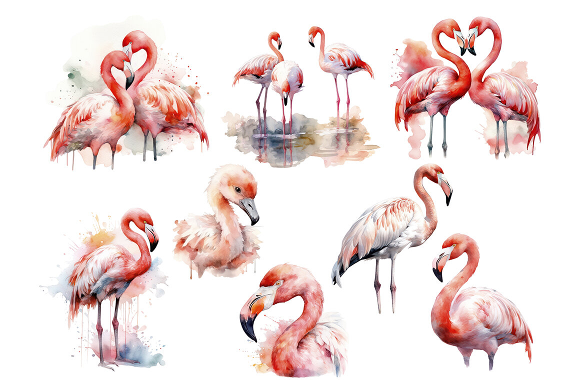 FREE Watercolor Flamingo PNG Bundle alt
