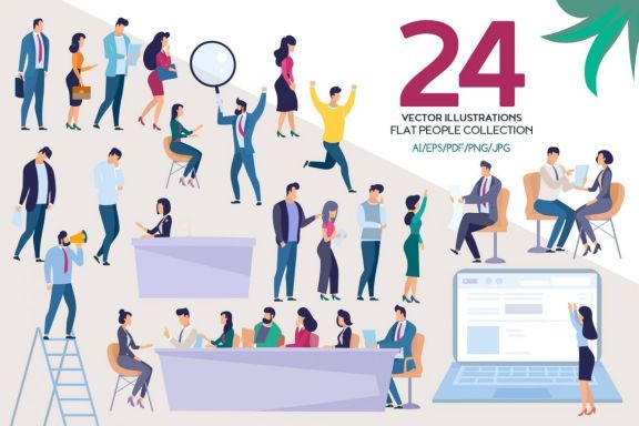 Recruitment Flat People Collection