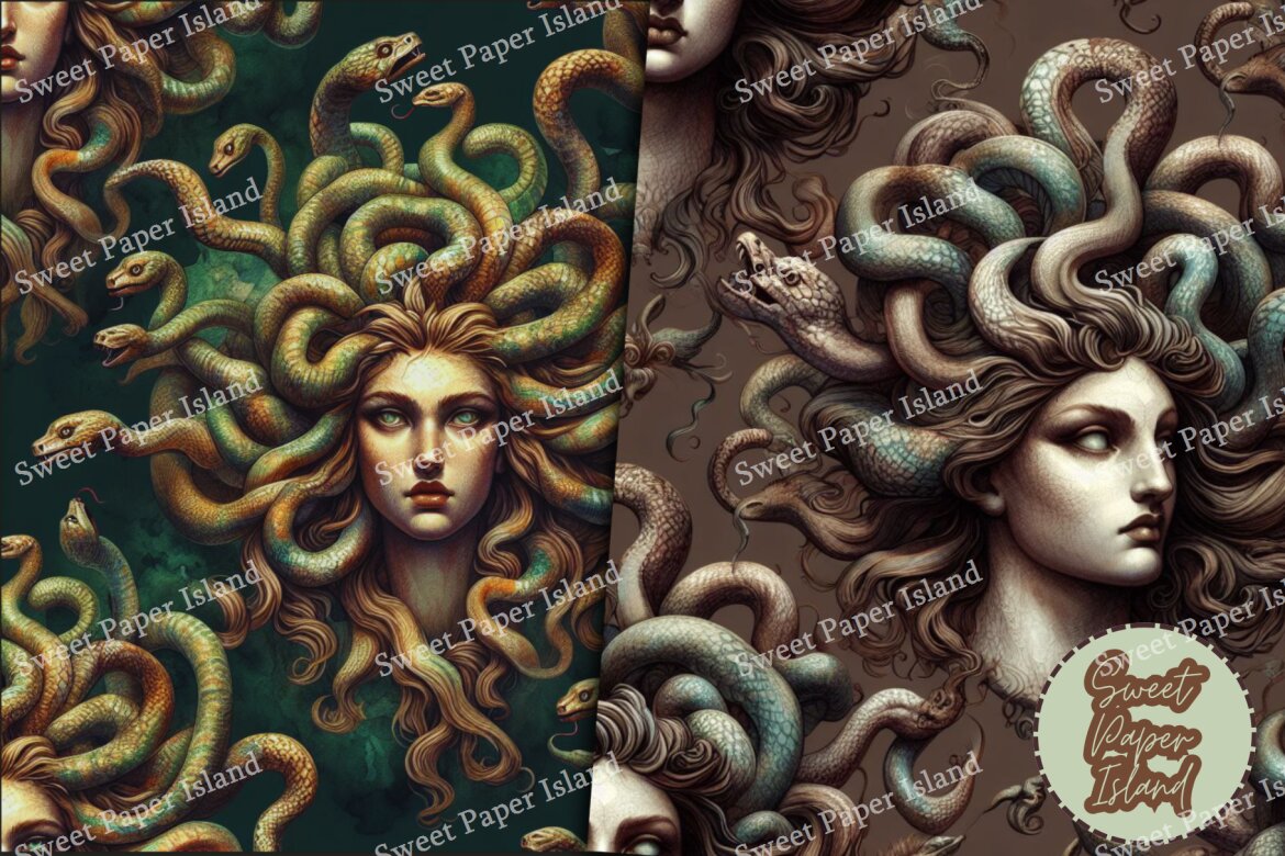 6 FREE Digital Papers - Medusa Head In Watercolor - view 3