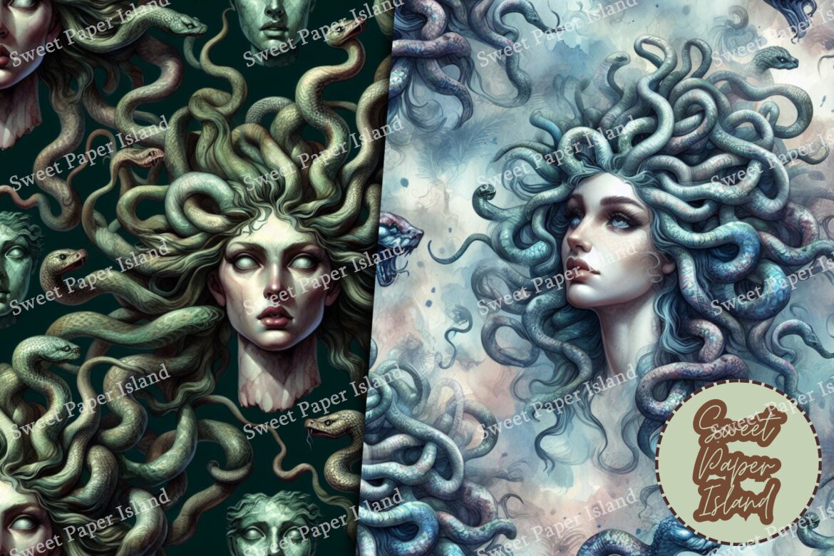 6 FREE Digital Papers - Medusa Head In Watercolor  alternate