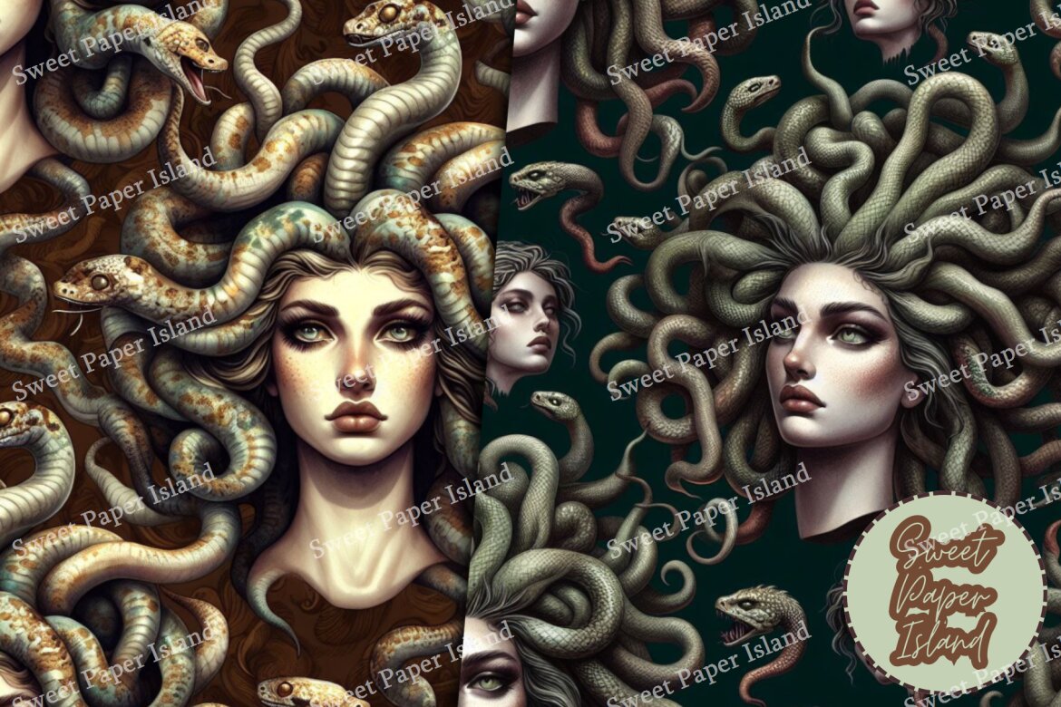 6 FREE Digital Papers - Medusa Head In Watercolor - view 4