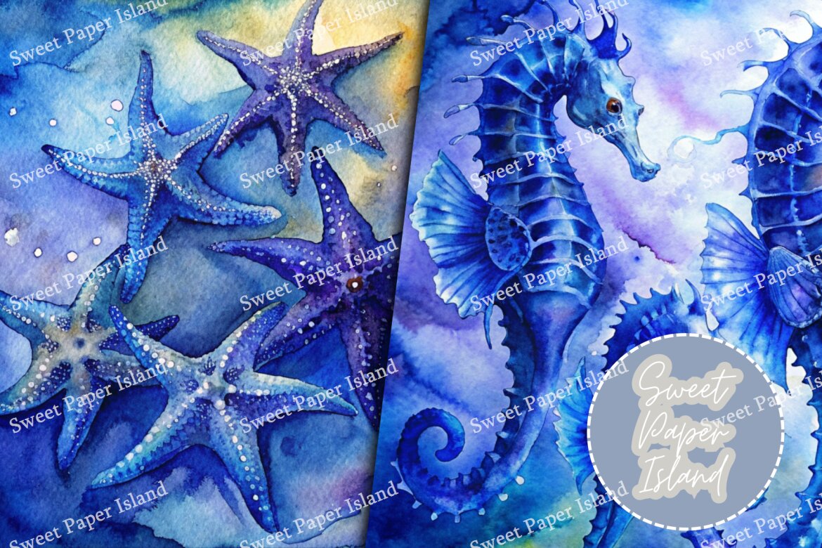 8 FREE Digital Papers - Blue Water Creatures - view 3