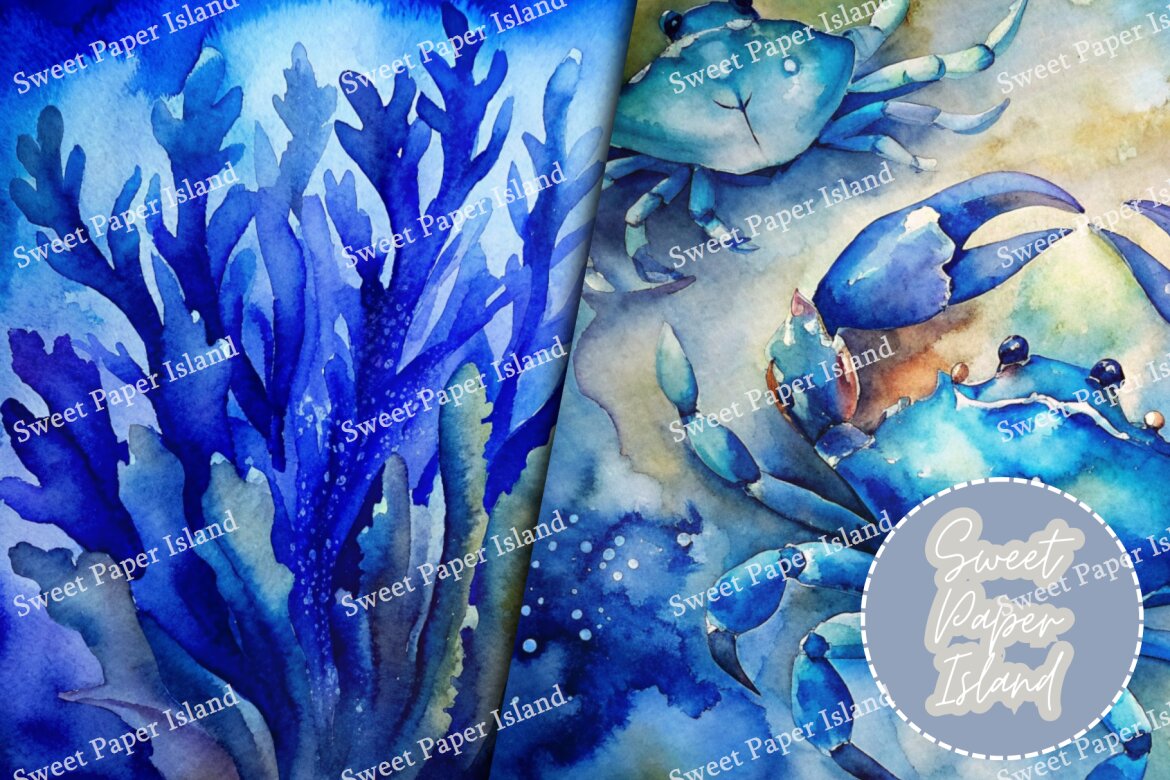8 FREE Digital Papers - Blue Water Creatures - view 5