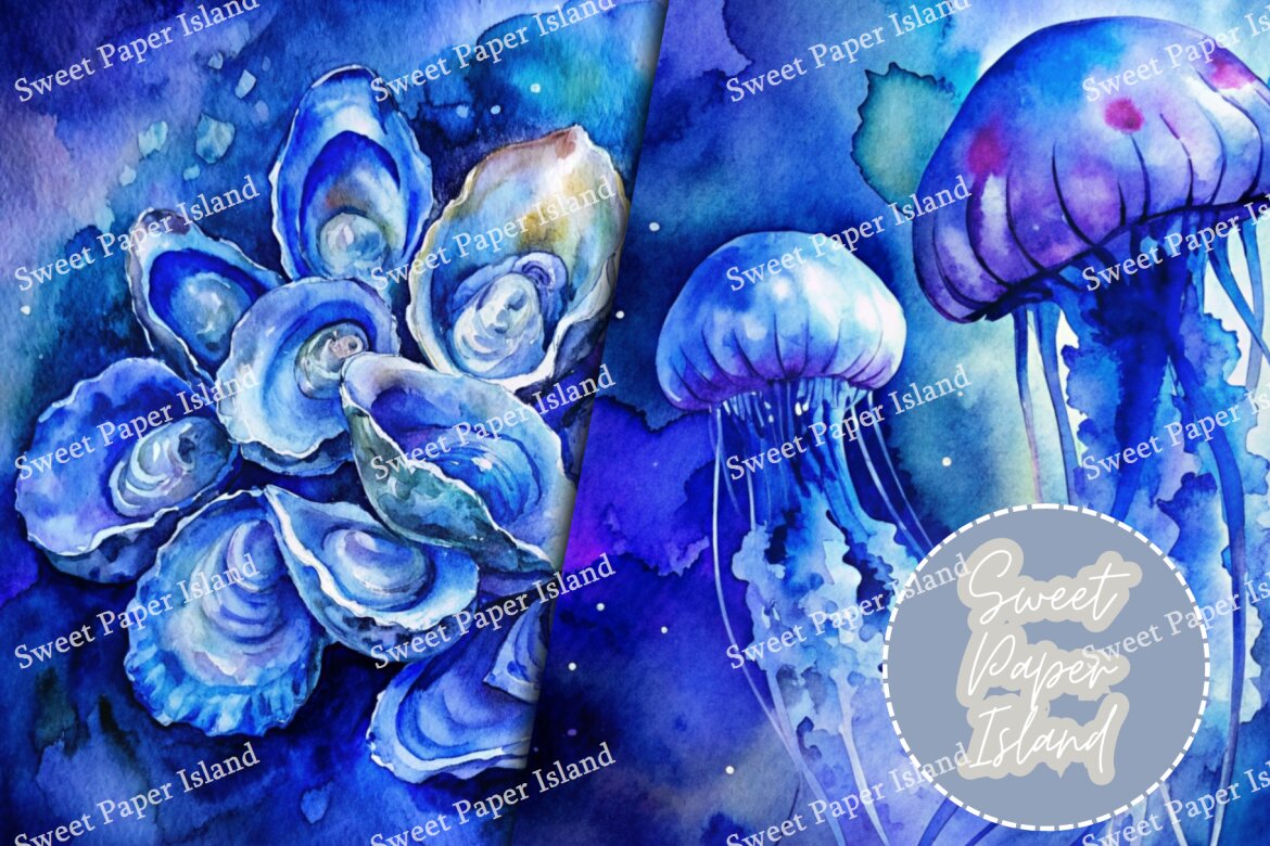 8 FREE Digital Papers - Blue Water Creatures - view 4