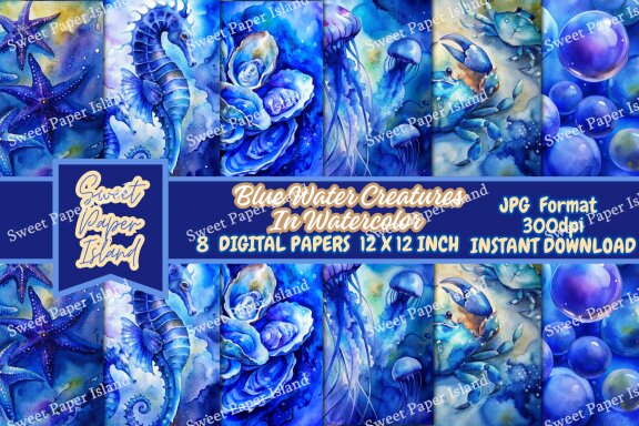 8 FREE Digital Papers - Blue Water Creatures