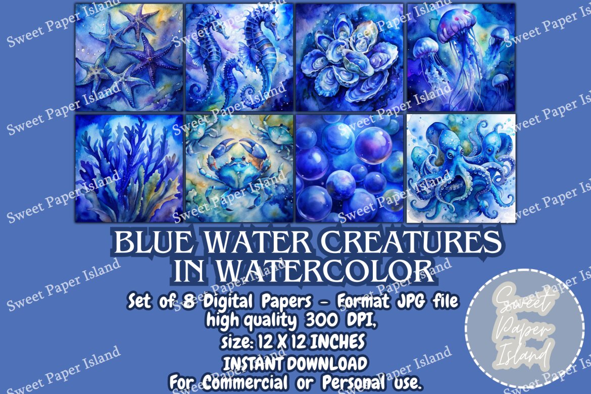 8 FREE Digital Papers - Blue Water Creatures alternate