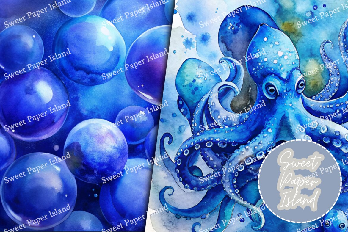 8 FREE Digital Papers - Blue Water Creatures alternate