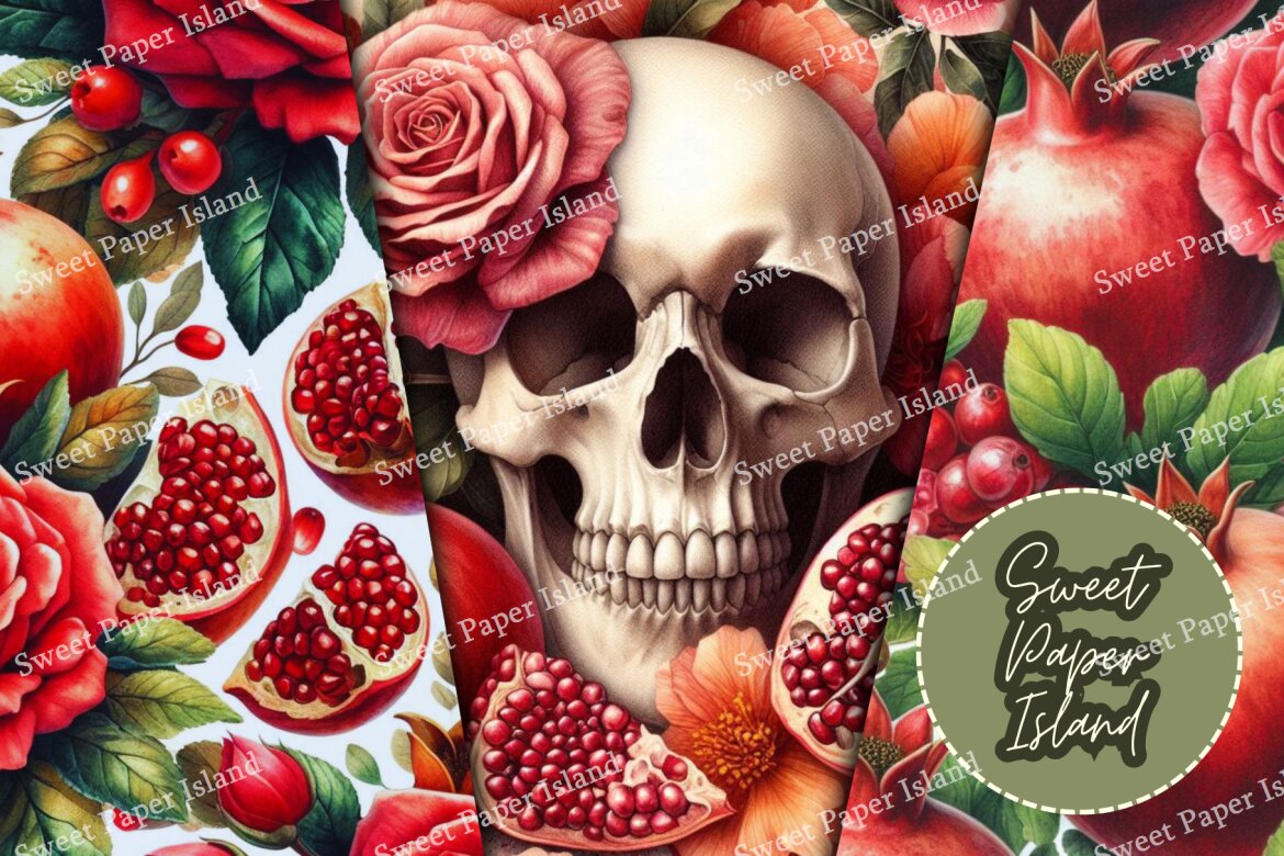 6 FREE Digital Papers - Roses And Skulls In Watercolor - view 3