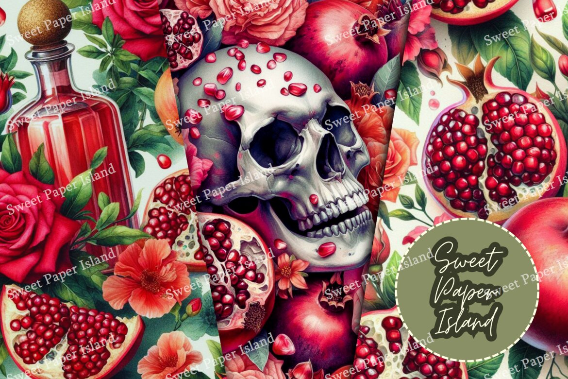 6 FREE Digital Papers - Roses And Skulls In Watercolor - view 4
