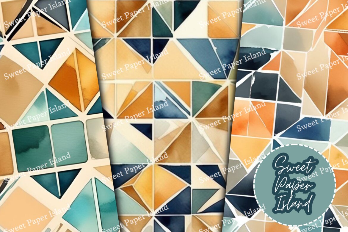 9 FREE Digital Papers - Mosaics In Watercolor - view 5