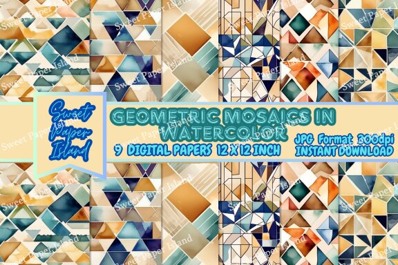 9 FREE Digital Papers - Mosaics In Watercolor