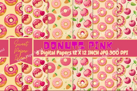 6 FREE Digital Papers - Donuts Pink