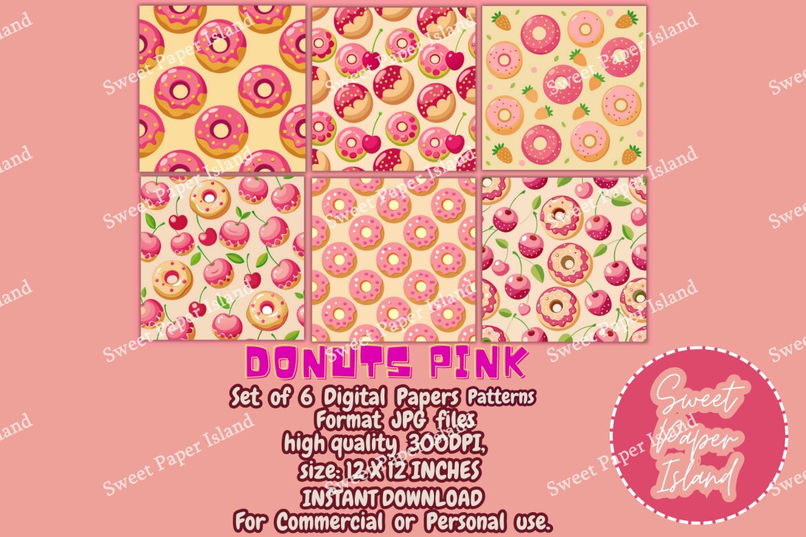 6 FREE Digital Papers - Donuts Pink alternate