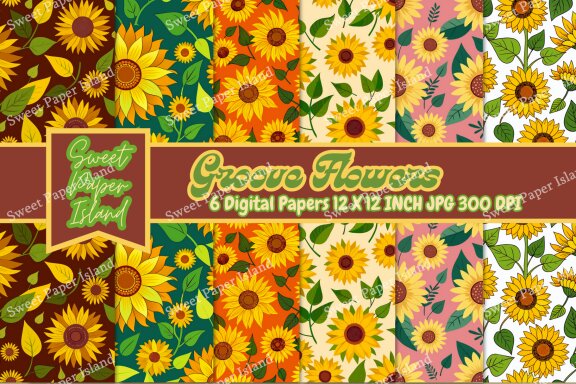 6 FREE Digital Papers - Groove Flowers
