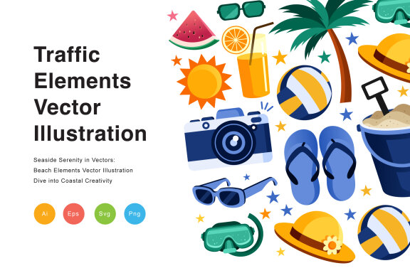 Beach Elements FREE Vector Illustrations