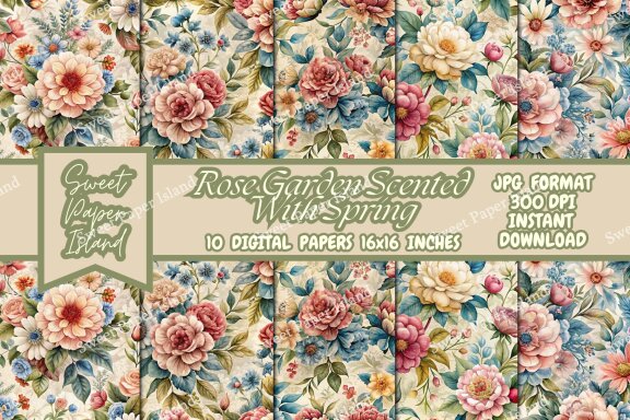 10 FREE Seamless Patterns - Garden Of Roses