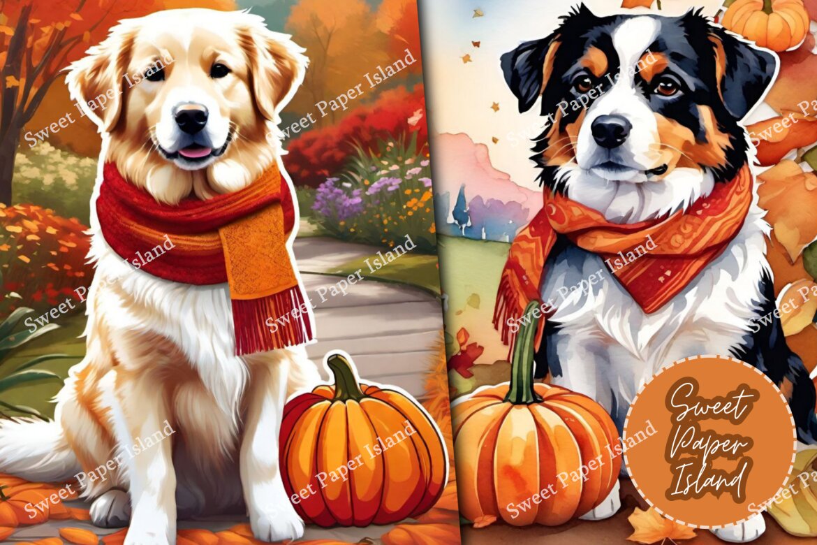 8 FREE Digital Papers - Dogs And Pumpkins - view 4