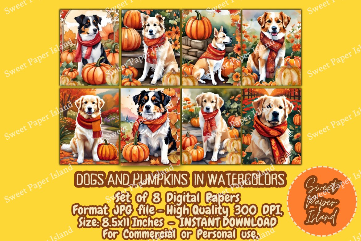 8 FREE Digital Papers - Dogs And Pumpkins alternate