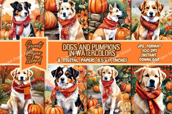 8 FREE Digital Papers - Dogs And Pumpkins