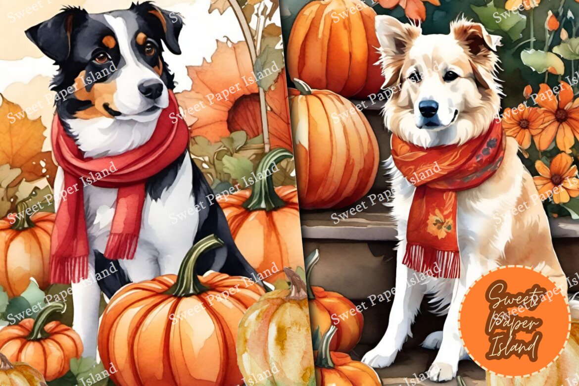 8 FREE Digital Papers - Dogs And Pumpkins - view 3