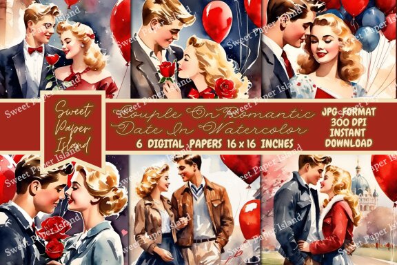 6 FREE Digital Papers - Couple On Romantic Date