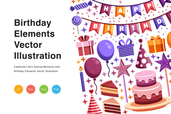 FREE Birthday Elements Vector Illustrations