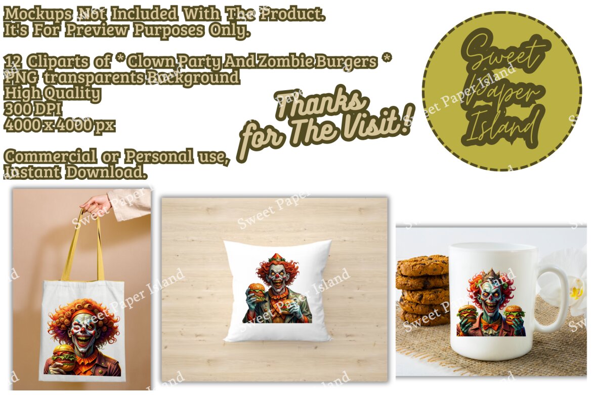 12 FREE Cliparts - Clown Party And Zombie Burgers - view 3