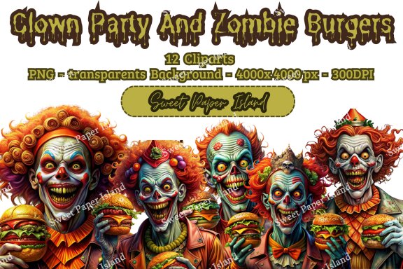 12 FREE Cliparts - Clown Party And Zombie Burgers