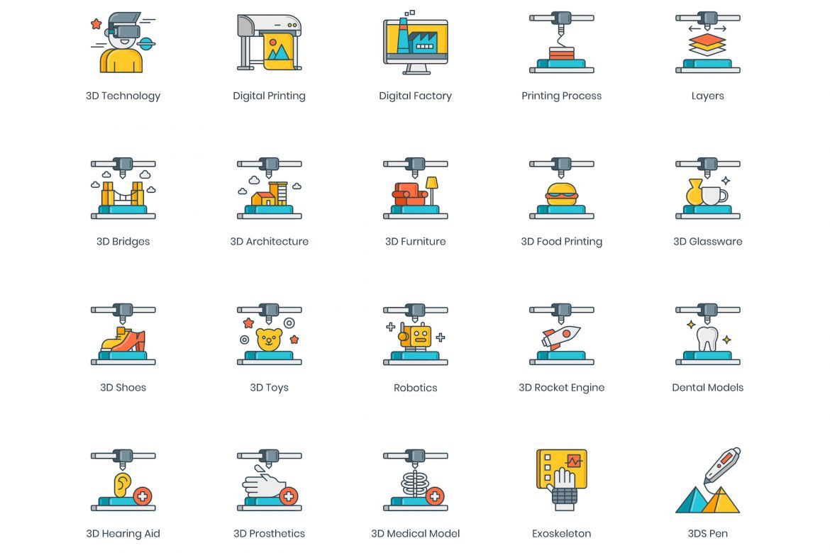 58 3D Printing & Modeling Icons | 3D - view 3