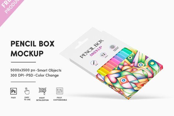Free Pencil Box Mockup