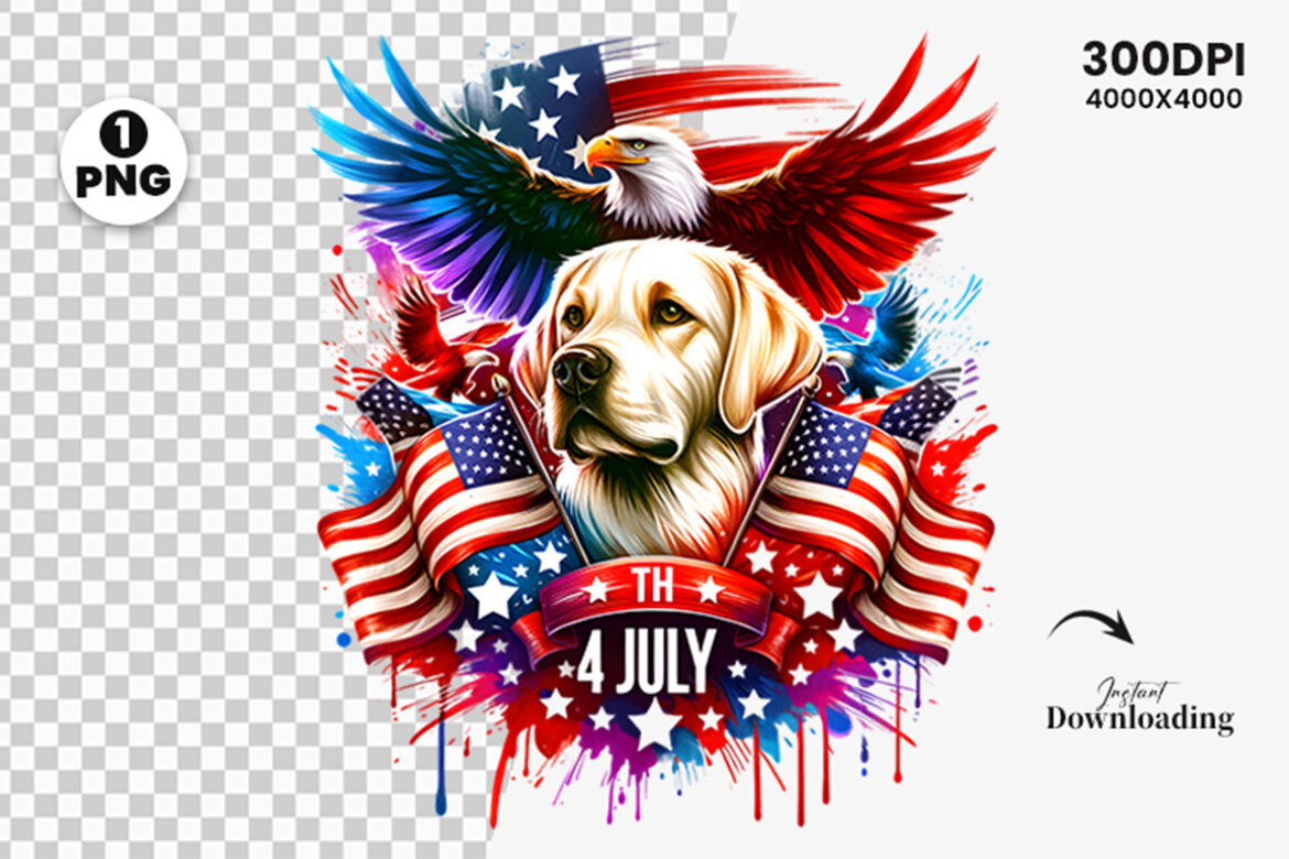 4th July Patriotic Dog & Eagle FREE Clipart alternate