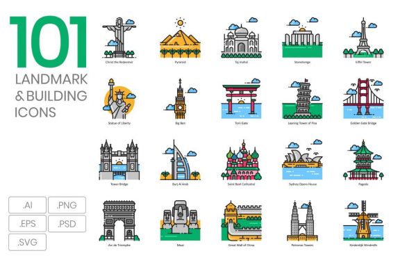101 Landmark & Building Icons | Aesthetic