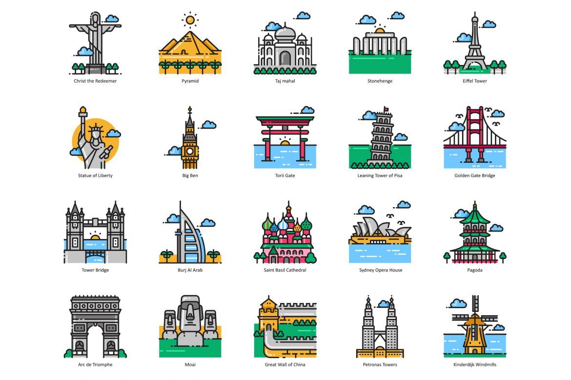 101 Landmark & Building Icons | Aesthetic alternate