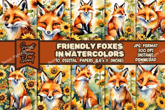 FREE 10 Digital Papers - Friendly Foxes