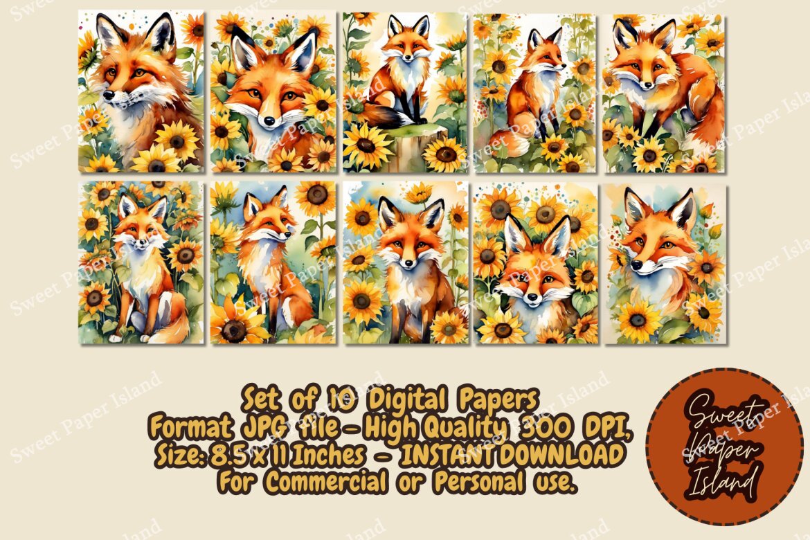 FREE 10 Digital Papers - Friendly Foxes alternate