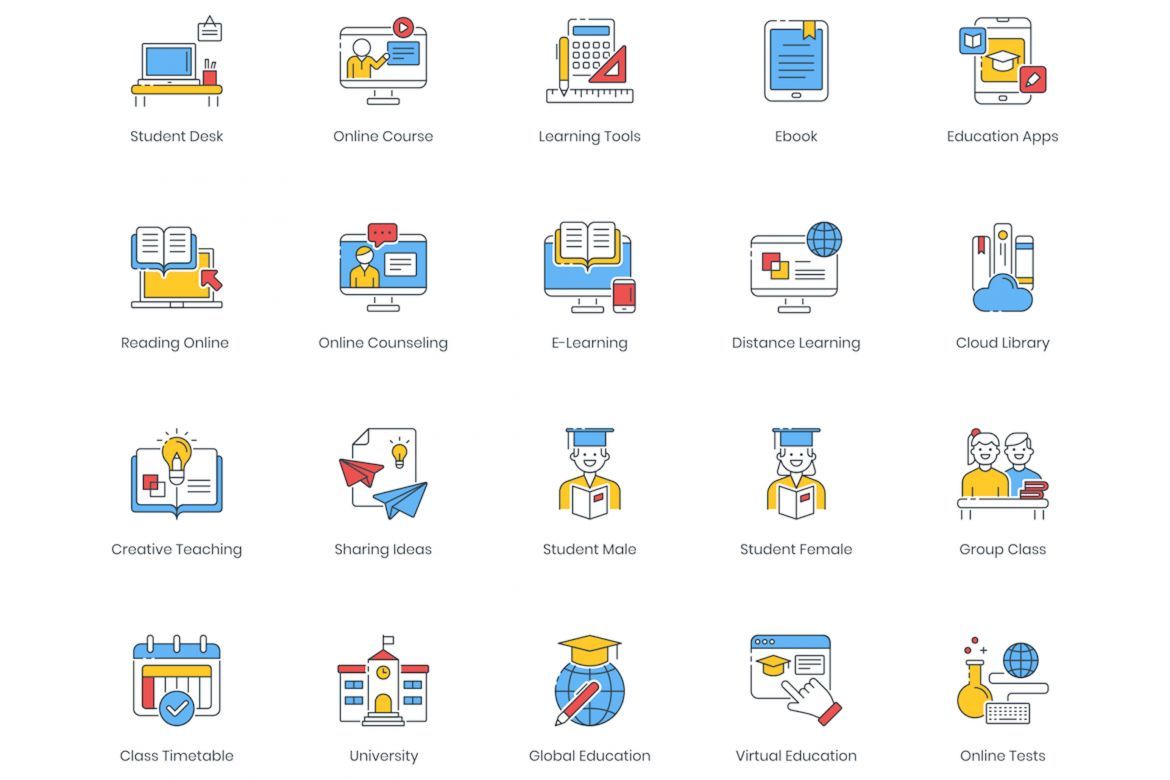 100 Online Education Icons | ColorPop alternate
