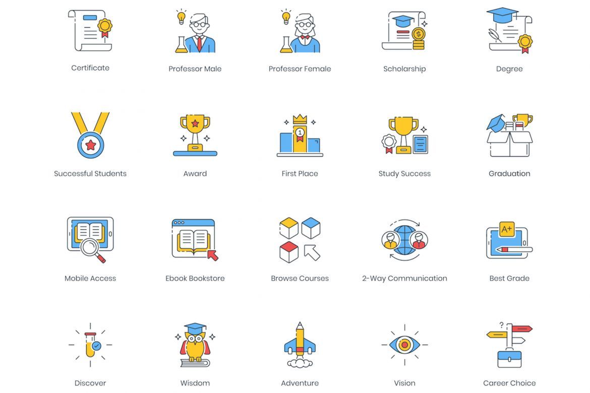 100 Online Education Icons | ColorPop - view 6