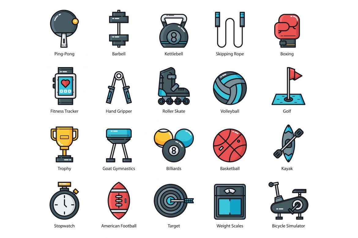 65 Sports Equipment Icons alternate