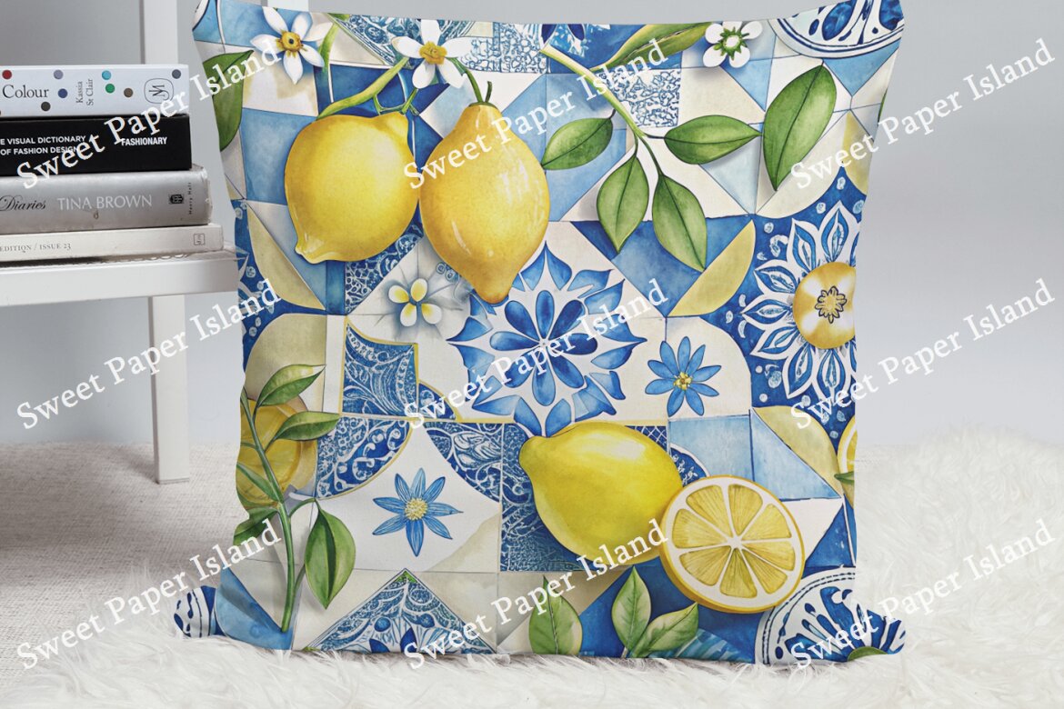 6 FREE Digital Papers - Lemons And Tiles - view 5