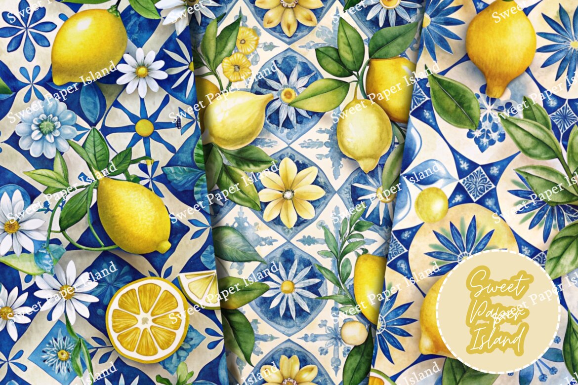 6 FREE Digital Papers - Lemons And Tiles - view 3