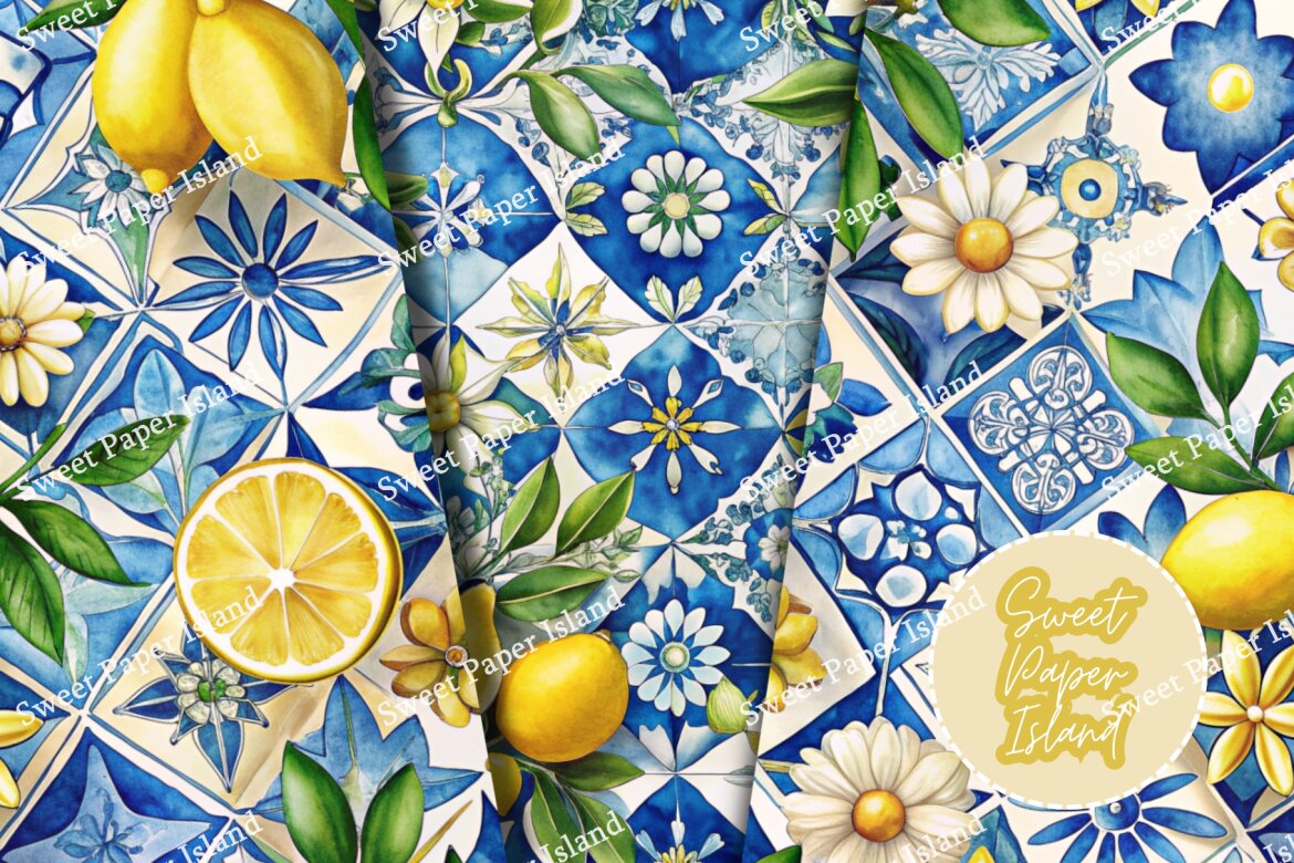 6 FREE Digital Papers - Lemons And Tiles - view 4
