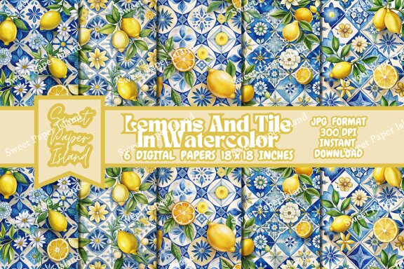 6 FREE Digital Papers - Lemons And Tiles