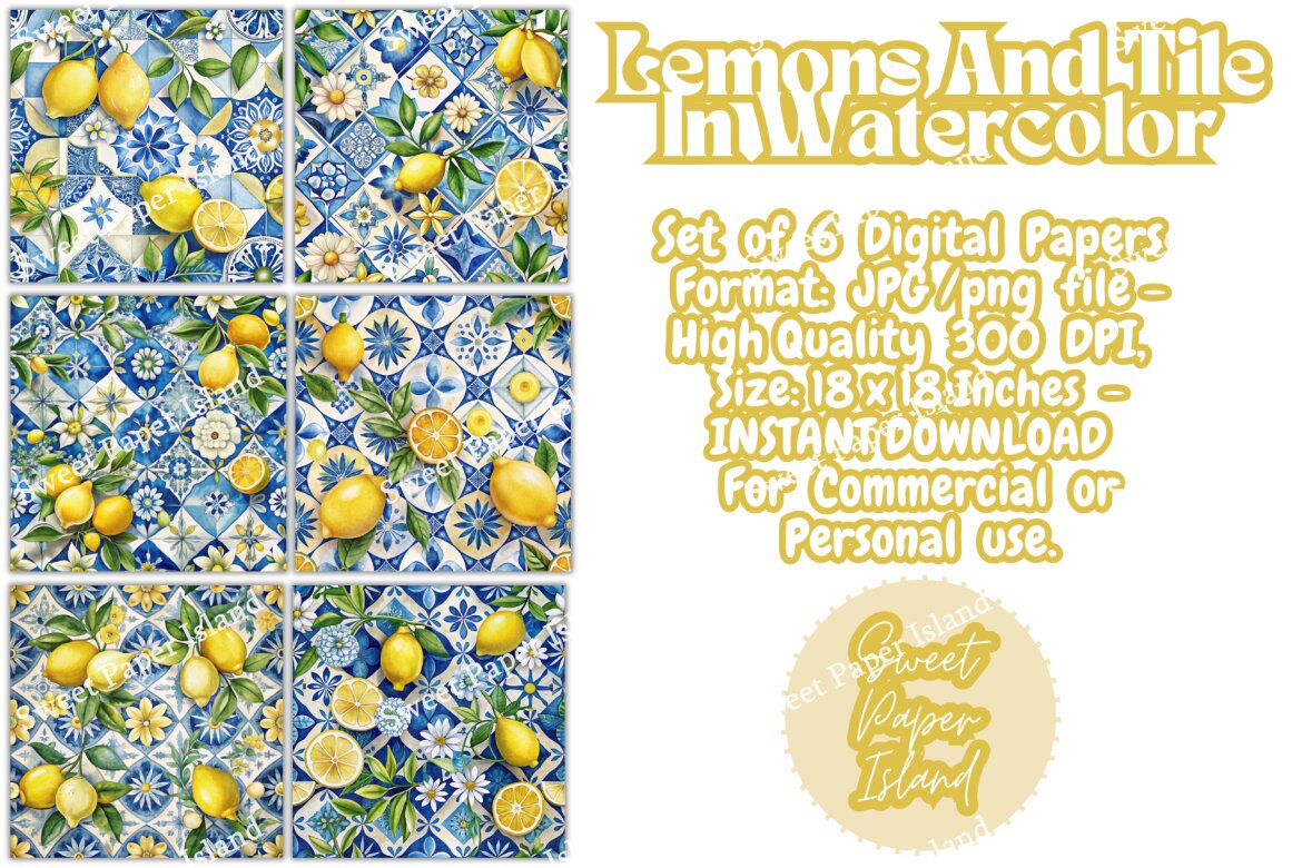 6 FREE Digital Papers - Lemons And Tiles alternate