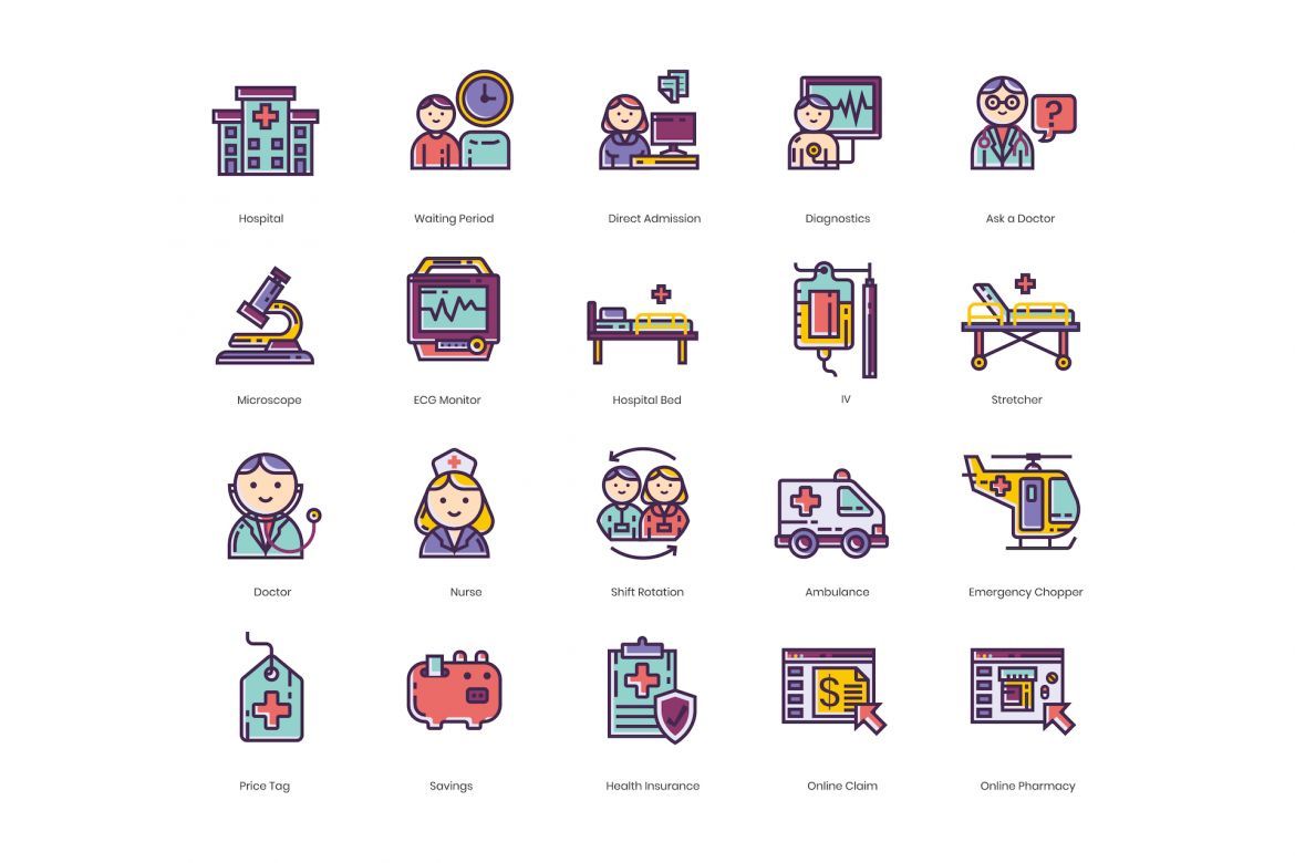 105 Medical Icons | Lilac alternate
