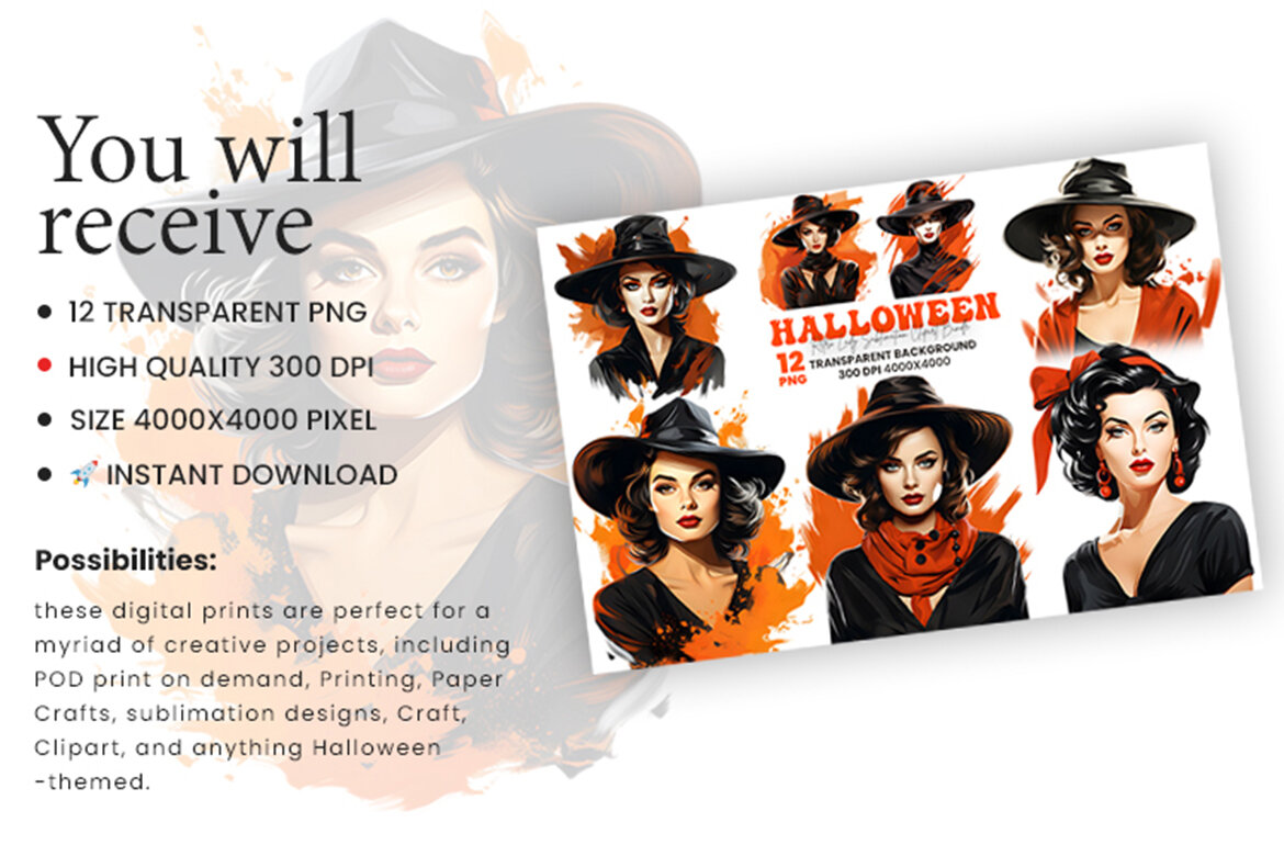 FREE Halloween Lady Sublimation Clipart PNG - view 3