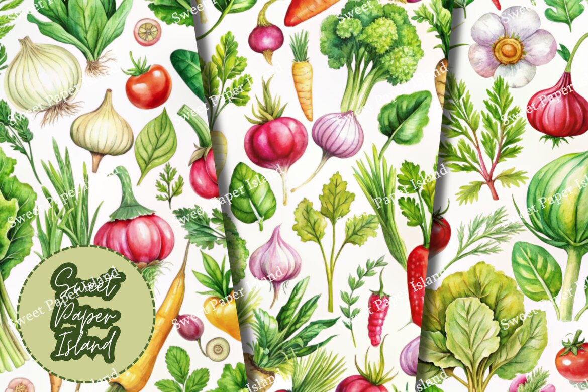 6 FREE Digital Papers - Food Vegetable In Watercolor - view 3