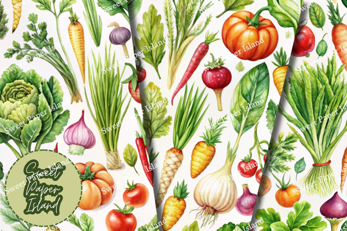 6 FREE Digital Papers - Food Vegetable In Watercolor - view 4