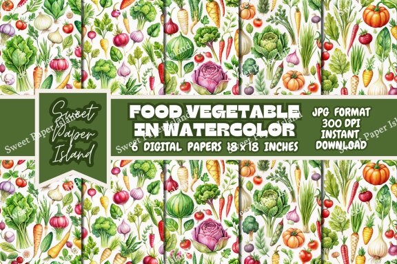 6 FREE Digital Papers - Food Vegetable In Watercolor